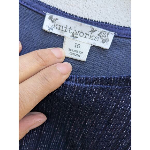 Knitworks Girls Crop Top Navy Blue Long Sleeve Velvet Twist Front Blue Size 10 - Picture 2 of 6